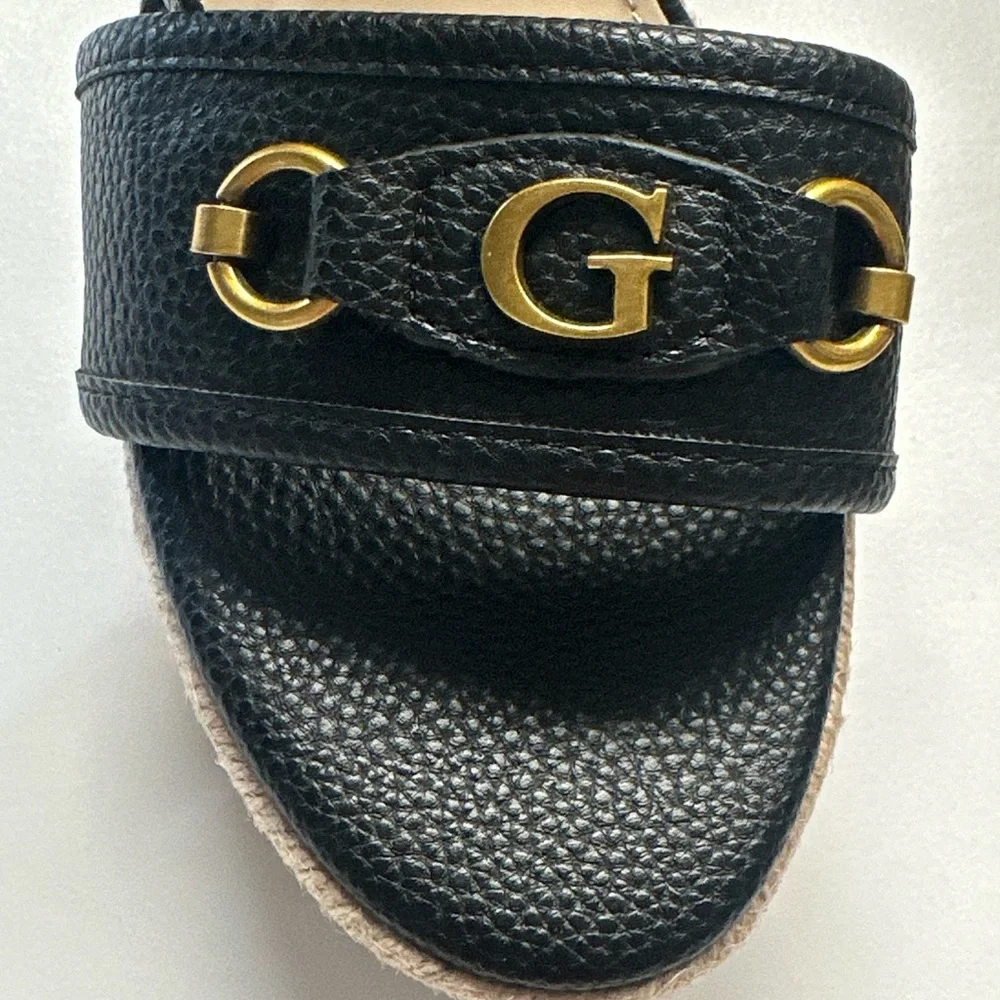 Guess Hisley Espadrille Wedge Sandal Black Size 11M NEW